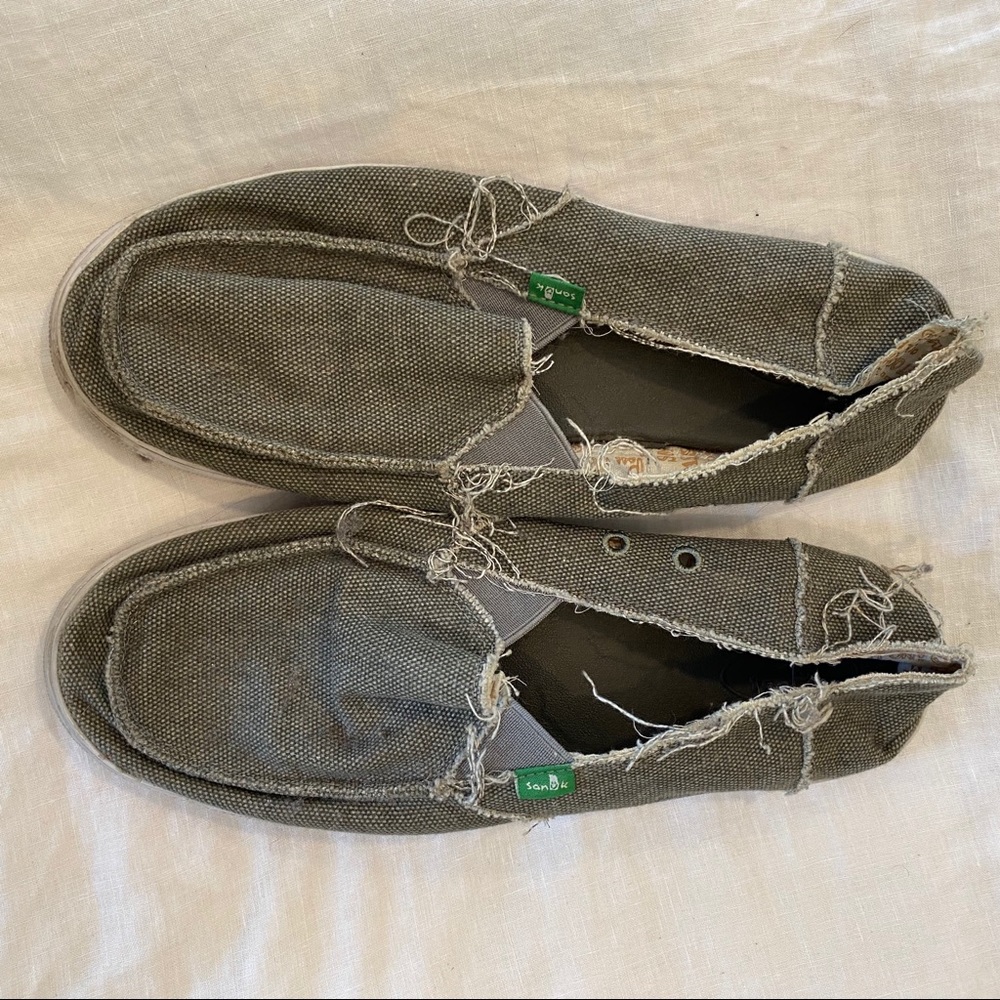 Sanuk men’s loafer flats canvas frayed gray 11